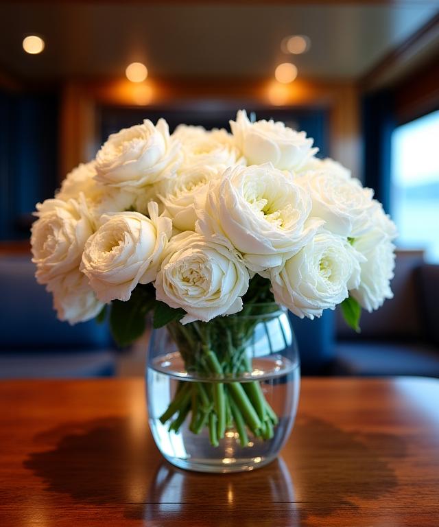 Floral arrangements secured for yacht interior stability